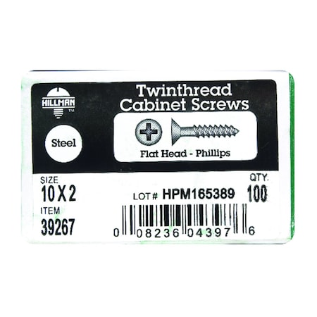 Hillman No. 10 X 2 in. L Phillips Black Phosphate Twin Thread Cabinet Screws 39267