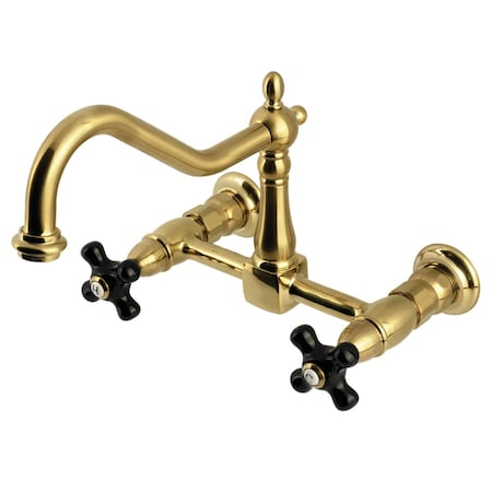 Kingston Brass Two-Handle Wall Mount Bridge Kitchen Faucet, Brushed Brass KS1247PKX