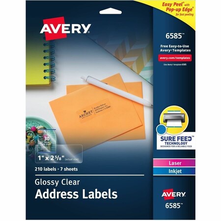 Avery Glossy Clear Address Labels, Sure, PK210 6585