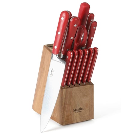 Martha Stewart Everyday Eastwalk 14 Piece Stainless Steel Cutlery Block Set in Red 120049.14