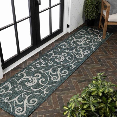 Jonathan Y Maribel Traditional Classic All-Over Scroll Turquoise/Cream 2 ft. x 8 ft. Indoor/Outdoor Runner Rug TSN205E-28