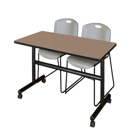 Regency Kobe Flip-Top Training Nesting Table W/ 2 Zeng Stack Chairs, 48 in W, 30 in L, Noble Oak MKFT4830NO44GY