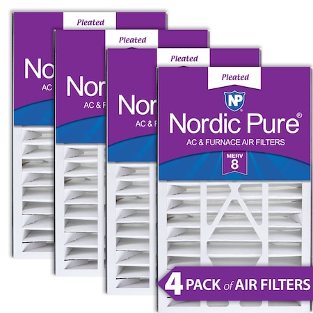 Nordic Pure 16x25x5 Pleated Air Filter, High Capacity, Electrostatically Charged Synthetic Media, MERV 8, 4 PK 16x25x5ABM8-4