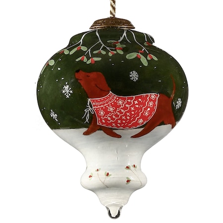 Homeroots Trotting Dog in Comfy Christmas Attire Hand Painted Mouth Blown Glass Ornament 477460