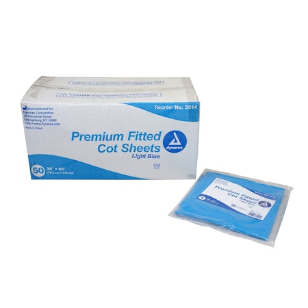 Dynarex Premium Fitted Cot Sheet, 30"x85", Light Blue, 50PK 3514