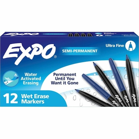 Expo Vis-A-Vis Wet Erase Marker, Fine Bullet Tip, Blue, PK12 16003