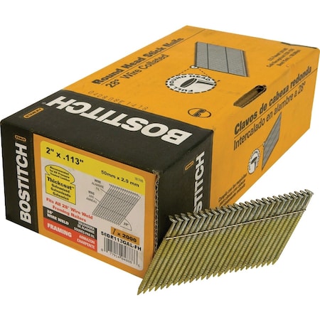 Bostitch 28 Deg Wire Weld Galvanized Ring Shank Offset Round Head Framing Stick Nail 2''x.113 In., 2000 Ct. S6DR113GAL-FH