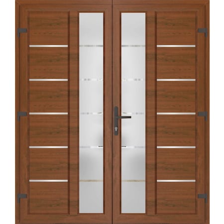 Vdomdoors Front Exterior Prehung Metal-Plastic Double Doors / MANUX 8088 Walnut / Office Commercial and Resid MANUX8088DEXD-WLN-LH-W72xH80