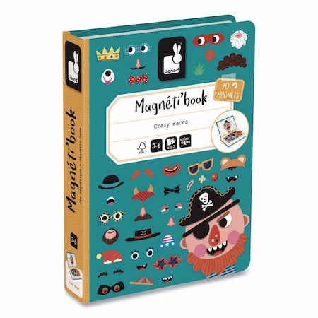 Janod Magneti'books, Boy's Crazy Faces, 40 Pieces 10 Cards, 30 Magnetic Shapes, Ages 3 to 8 J02716