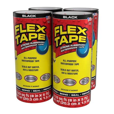 Flex Seal Flex Tape Black 8in x 5ft, 4PK TFSBLKR0805