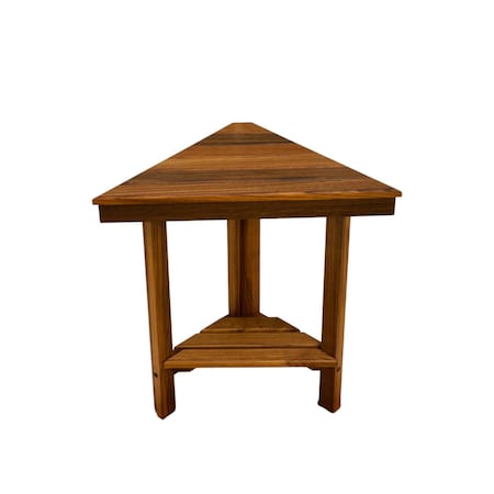 Homeroots 18" X 17" Brown Teak Corner Shower Bench With Shelf 549386