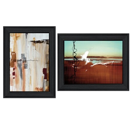Homeroots Set Of Two Abstract Flight 2 Black Framed Print Wall Art, 2PK 406052