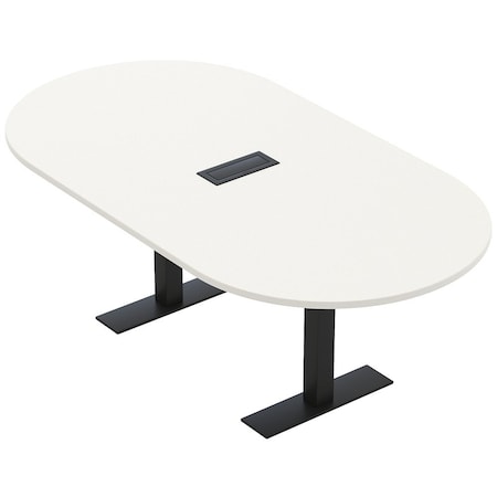 Skutchi Designs 6 Person Conference Table With Power Unit | 6' Racetrack Table | Harmony Series HAR-RAC-48X72-T.BK-W960-EBLK