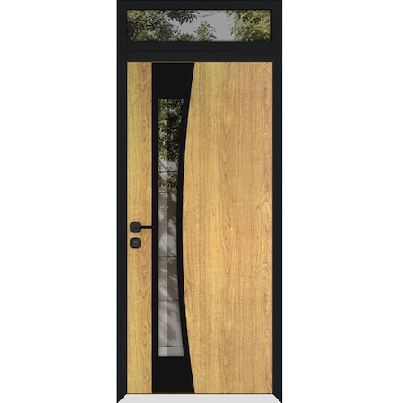 Vdomdoors Aluminum Door Cynex 6116 Black Entry Steel Metal Modern Painted W36xH80+16 Right Inswing CYNEX6116EXD-OAK-W36xH80+16-RH-I