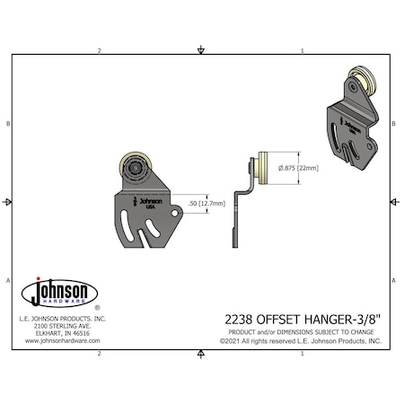 Le Johnson Door Hanger 3/8 in  Offset W/ Screws 1138/1166/2200/2200F Series - 75 Lbs 2238