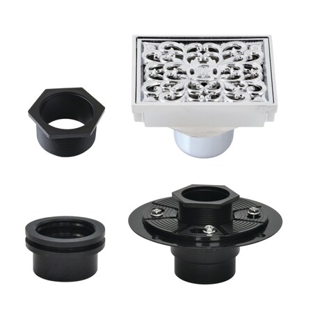 Kingston Brass 4" Brass Square Grid Shower Drain with Hair Strainer and Base Flange, Polished Chrome BSFK9771C