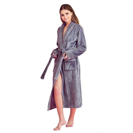 Towelsoft Women Plush Shawl Collar Robe, Fleece Bathrobe, Gray L/XL PLH-RB-Gry-L
