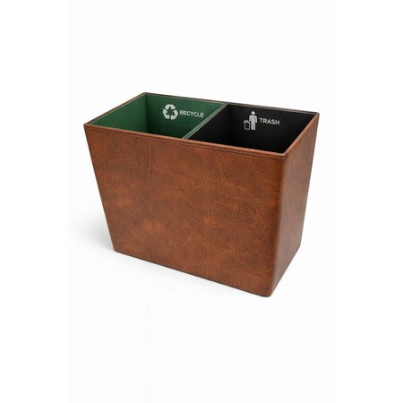 Hapco Elmar Signature Dual Chamber Vegan Leather 18 Quart Rectangular Wastebasket, Monterey Brown 6PK SWB118MBRN