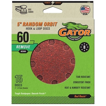 Gator Sanding Disc, 5 in Dia, 60 Grit, Coarse, Aluminum Oxide Abrasive, Vented 4144