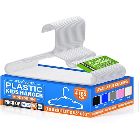 Lifemaster Plastic Kids Clothes Hanger, Children Clothes Hanger with Shoulder Notch, 11.6 Inch Space-Saving LMPKH30WH