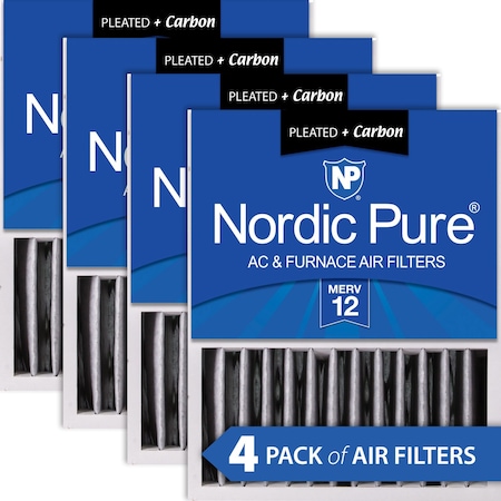 Nordic Pure 16x20x5 Plus Carbon Pleated Air Filter, High Capacity, MERV 12, 4 PK 16x20x5HPM12C-4