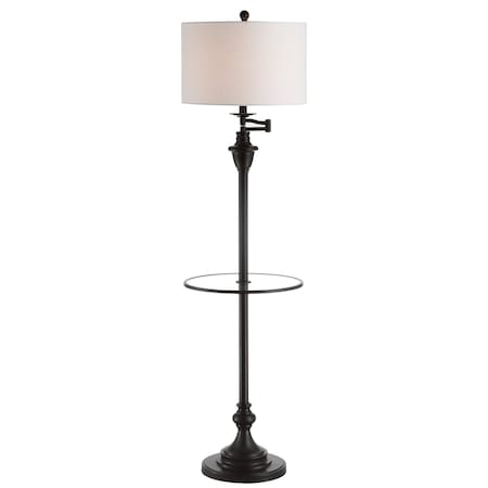 Jonathan Y Cora 60" Modern Metal LED Floor Lamp w/Integrated Glass Side Table and Swing Arm, Oil Rubbed Bronze/C JYL3055C