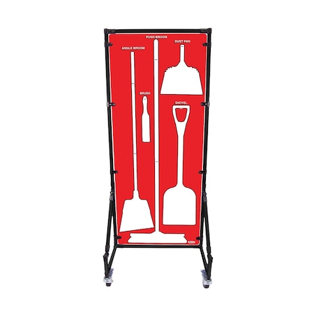 5S Supplies Housekeeping Shadow Board Broom Station V17, Red / White, BO + Stand, No Text HSB-V17-RED/WHITE-BO-STAND- NO TEXT