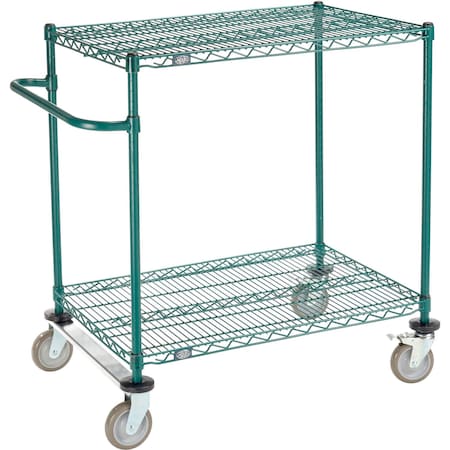 Global Industrial Nexel, 2 Shelf, Push Cart, Poly-Green, 36"W x 24"D x 40"H, Poly Casters, 2 Rigid, 2 Brake B3055344