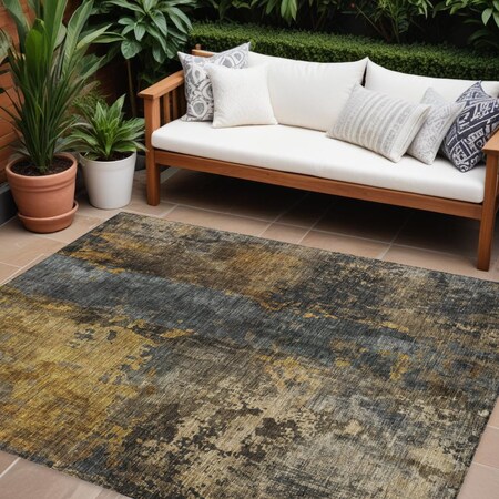 Homeroots 8' X 10' Gray Brown And Gold Abstract Washable Indoor Outdoor Area Rug 606065