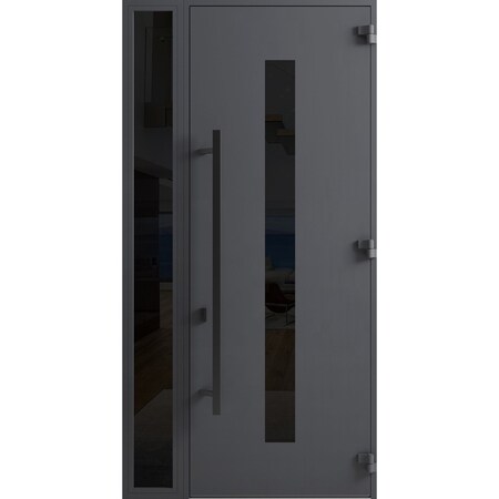 Vdomdoors Front Exterior Prehung Steel Door Ronex0130 Grey 96 Sidelight Exterior Window Sidelite Entry Metal RONEX0130EXD-GRE-W36+16xH96-LH-I