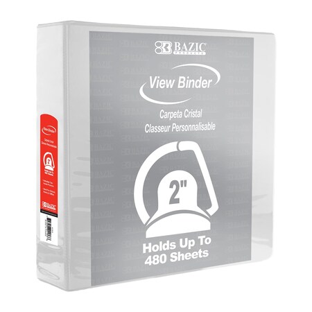 Bazic Products Slant D Ring View Binder with 2 Pockets, 2", White 3151
