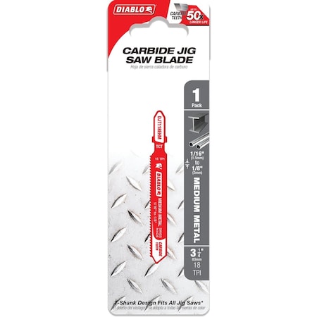 Diablo T-Shank 3-1/4'' 18 TPI Carbide Jig Saw Blade for Thick Metal DJT118EHM
