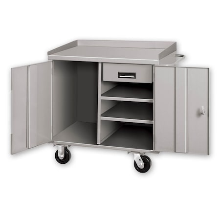 Pucel Mobile Cabinet Bench with 1 Drawer and 2 Shelves, Phenolic Casters, 36in W x 34in H x 26in D, Gray PC-36P-1424-1