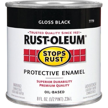 Rust-Oleum Stops Rust Enamel Paint, Oil, Gloss, Black, 0.5 pt, Can, 50 to 90 sq-ft/qt Coverage Area 7779730