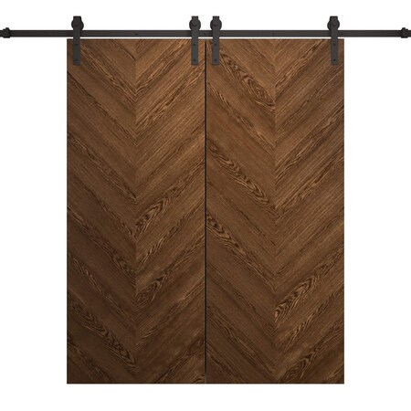 Sartodoors Modern Double Barn Door 36 x 96 inches, Ego 5005 Cognac Oak Veneer, 13FT Rail Track Set, Solid Pa EGO5005DB-DKO-3696