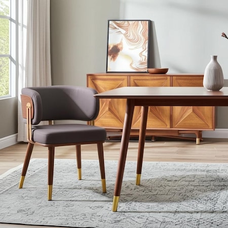 Homeroots Brown and Walnut Upholstered Faux Leather Curved Back Dining Arm Chair 564981