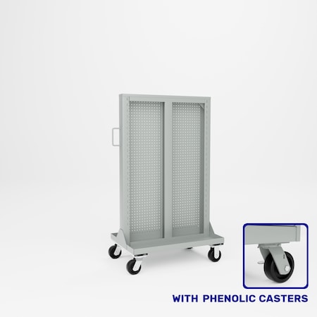 Pucel Portable Bin & Shelf Cart with Pegboard, 36 in W x 61 in H x 24 in D, Gray PBSC-P-36P