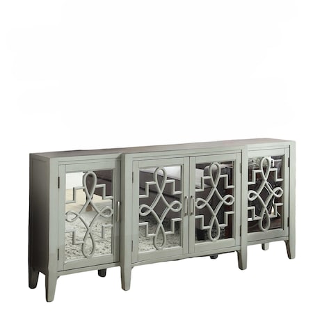 Homeroots 72" Gray And Silver Mirrored Wood Distressed Solid Console Table 374224