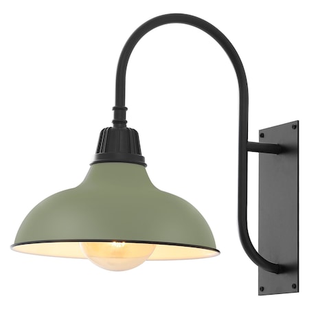 Jonathan Y Stanley 12.25" 1-Light Farmhouse Industrial Iron LED Gooseneck Arm Outdoor Sconce, Matte Olive Green JYL7614I