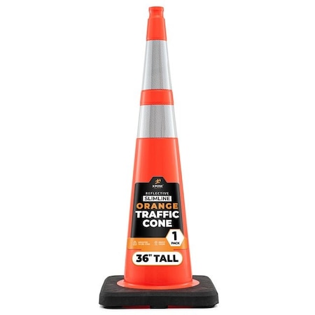 Xpose Safety 36 in Slim Line Orange Traffic Cone, PVC, 6 in & 4 in Reflective Collar, DOT Approved, 1 PK OTC36SL-64-1-X