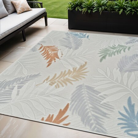 Homeroots 5' X 7' Cream and Beige Botanical Leaves Distressed Indoor Outdoor Area Rug 558732
