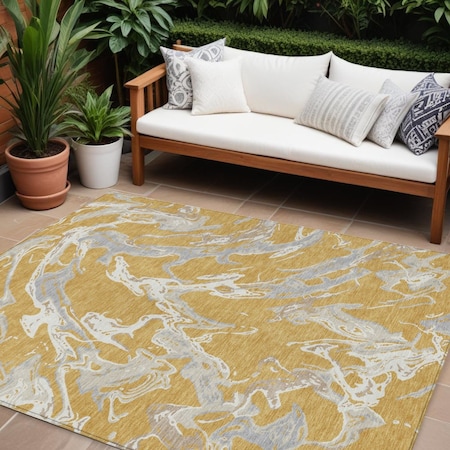 Homeroots 8' X 10' Gold Gray And Ivory Abstract Washable Indoor Outdoor Area Rug 600087