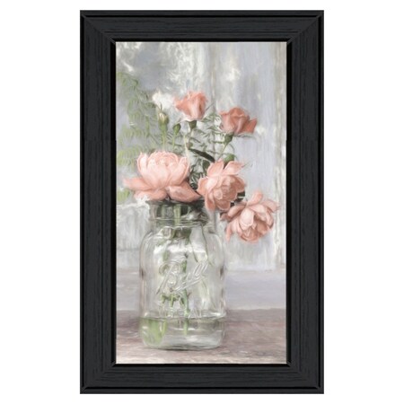 Homeroots Cottage Peach Roses Black Framed Print Wall Art 530040