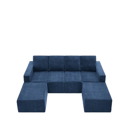Homeroots 72" Navy Blue Fabric Modular Sleeper Sofa Chaise 568269