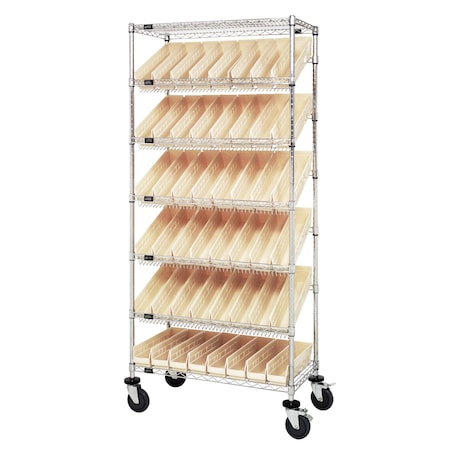 Quantum Storage Systems WIRE SHELVING UNIT W/48 IVORY BINS MOBILE MWRS-7-103IV