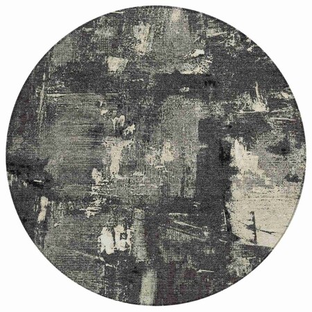 Homeroots 8' Black Gray And Ivory Round Abstract Washable Indoor Outdoor Area Rug 596844