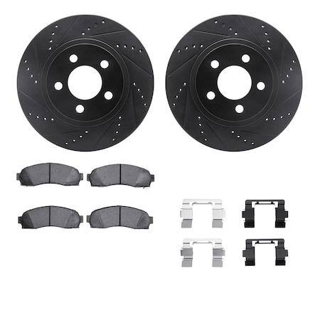 Dynamic Friction Co DFC Brake Rotor Drilled & Slotted - Black- w/Ultimate Duty Brake Pad & HW Kit 8412-54059