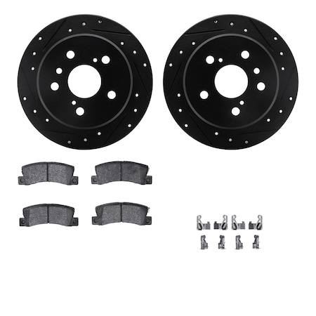 Dynamic Friction Co DFC Rotors-Drilled & Slotted-Black w/ 5000 Advanced Brake Pads Incl Hdw 8512-76057