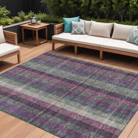 Homeroots 9' X 12' Plum Eggplant And Gray Plaid Washable Indoor Outdoor Area Rug 613991