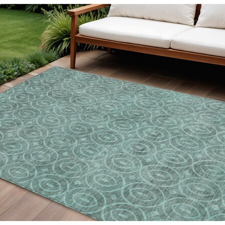 Homeroots 10' X 14' Teal Blue Geometric Washable Indoor Outdoor Area Rug 607511